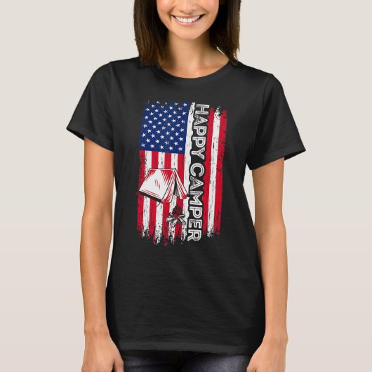Happy Camper American Flag Camping Hiking Lover Me T-shirt (Voorkant)