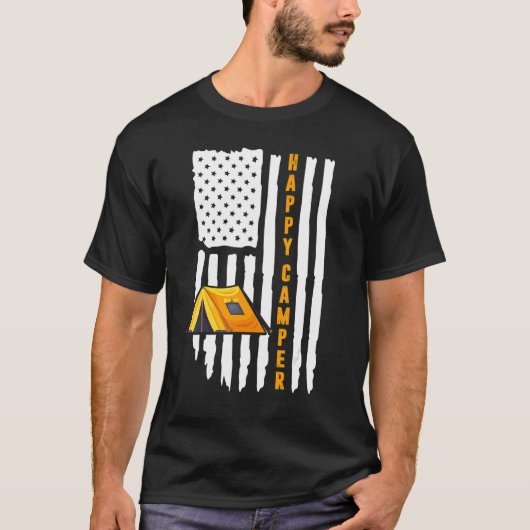 Happy Camper American Flag Camping Mannen Vrouwen T-shirt (Voorkant)