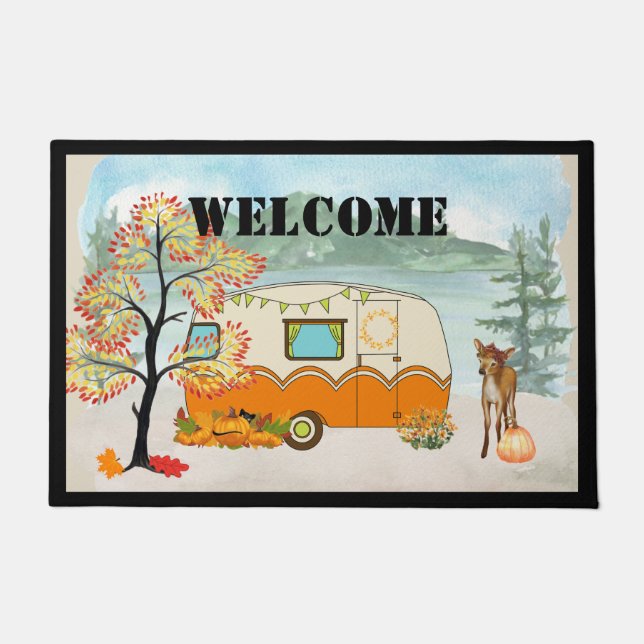 Happy Camper Autumn door deur Mat (Voorkant)