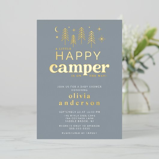 Happy Camper Baby shower Uitnodiging (Staand Voorkant)