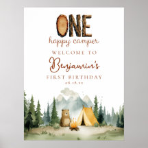 Happy Camper Bear 1e Verjaardag Welkom Bord