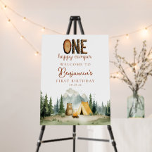 Happy Camper Bear 1st Birthday Welcome Sign