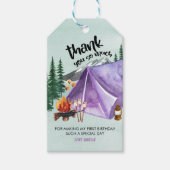 Happy Camper bedankt je Paarse tent Cadeaulabel (Voorkant)