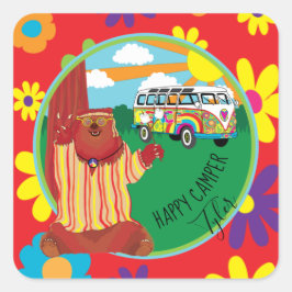 Happy Camper Beer Flower Stickers Square