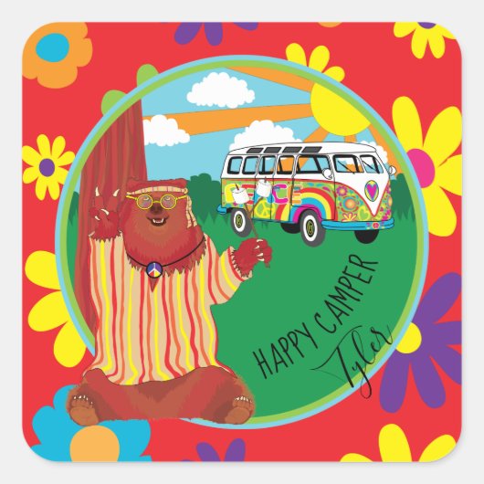 Happy Camper Beer Flower Stickers Square (Voorkant)