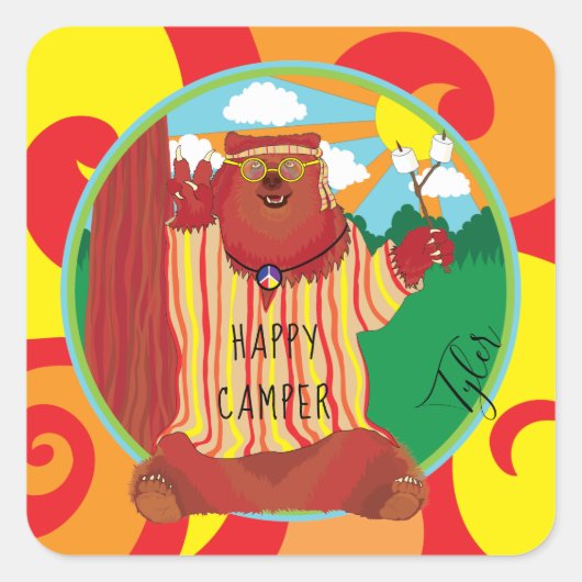 Happy Camper Beer Stickers Square (Voorkant)