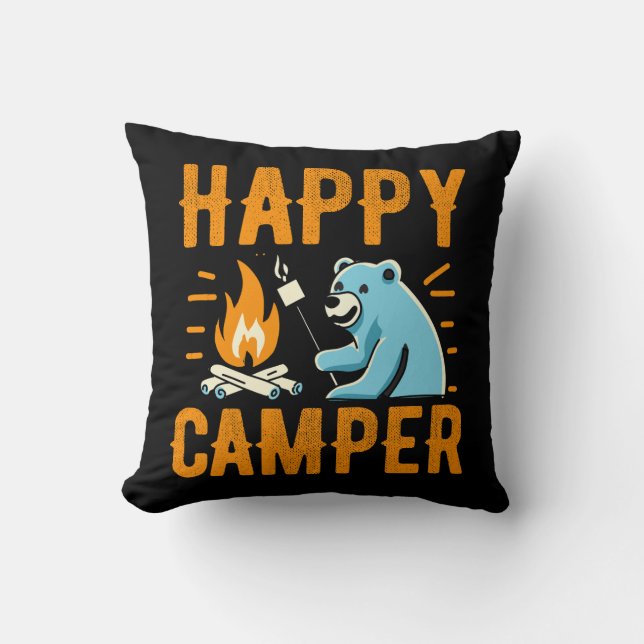 Happy Camper Beer - Vakantie wandelen Campfire Cam Kussen (Voorkant)