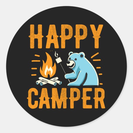 Happy Camper Beer - Vakantie wandelen Campfire Cam Ronde Sticker (Voorkant)