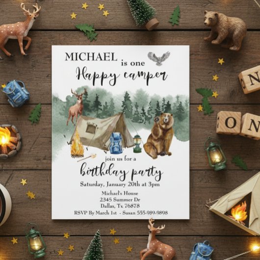 Happy Camper Birthday Forest Beer Invitation