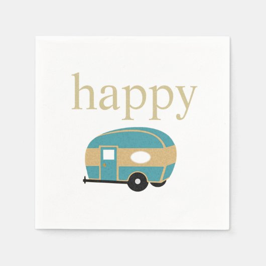 Happy Camper Blauwgroen Gold Teardrop Camping Trai Servetten (Voorkant)