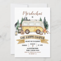 Happy Camper Boy Eerste Verjaardag Uitnodiging