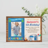 Happy Camper Boy Foto Birthday Party Kaart (Staand voorkant)