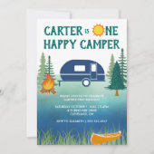 Happy Camper Boys eerste verjaardag uitnodiging (Voorkant)
