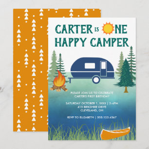 Happy Camper Boys eerste verjaardag uitnodiging