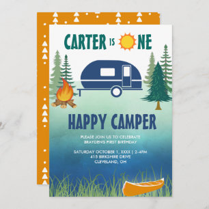 Happy Camper Boys First Birthday Uitnodiging