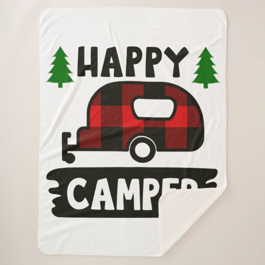 Happy Camper Buffalo Pset Sherpa Blanket Deken (Voorkant)
