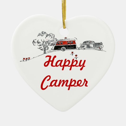 Happy Camper | Campagne RV in ruste Keramisch Ornament (Voorkant)