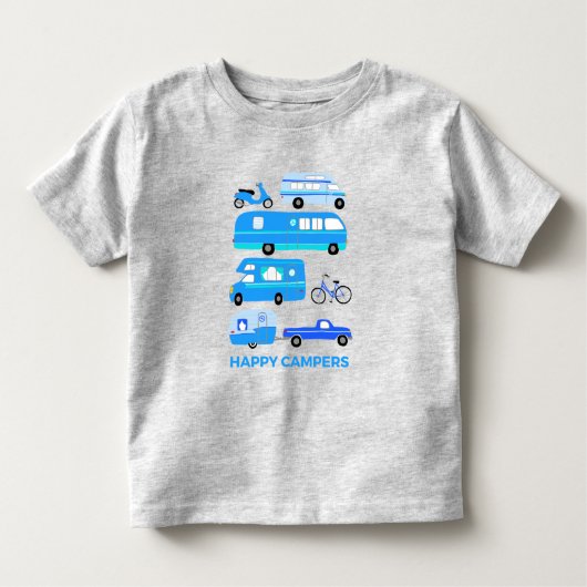 HAPPY CAMPER Campervan Vanlife RV Trailer Blue Kinder Shirts (Voorkant)