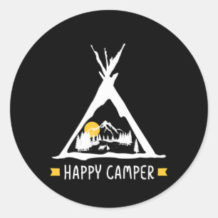 Happy Camper Camping Caravan Camper Cadeau Ronde Sticker