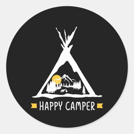 Happy Camper Camping Caravan Camper Cadeau Ronde Sticker (Voorkant)