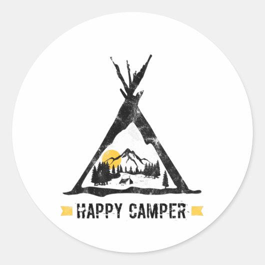 Happy Camper Camping Caravan Camper Cadeau Ronde Sticker (Voorkant)