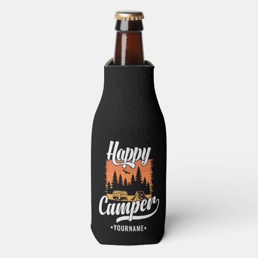Happy Camper Camping Hiking Travel Caravan Life Flesjeskoeler (Fles Voorkant)