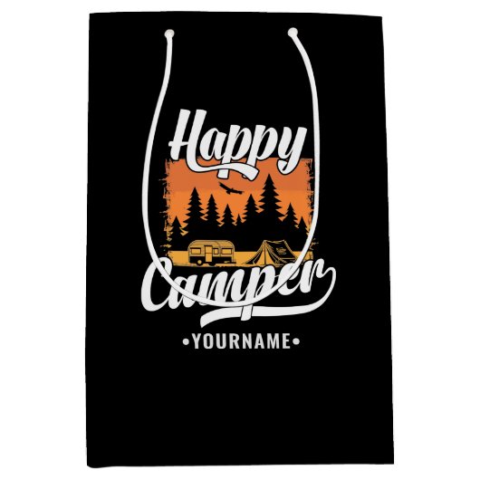 Happy Camper Camping Hiking Travel Caravan Life Medium Cadeauzakje (Voorkant)