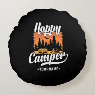 Happy Camper Camping Hiking Travel Caravan Life Rond Kussen