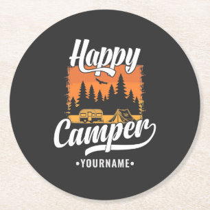 Happy Camper Camping Hiking Travel Caravan Life Ronde Kartonnen Onderzetter