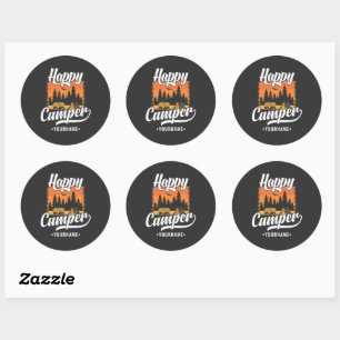 Happy Camper Camping Hiking Travel Caravan Life Ronde Sticker