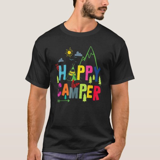 Happy Camper Camping Life Mountains Mannen Vrouwen T-shirt (Voorkant)