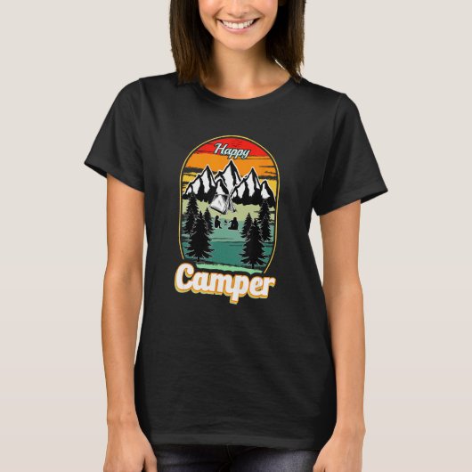 Happy Camper Camping  Men Women Retro 70s 80s T-shirt (Voorkant)