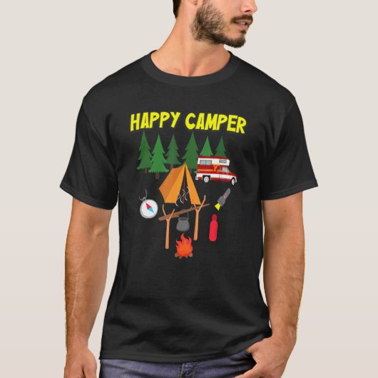 Happy Camper Camping T-shirt voor mannen en Kinder (Voorkant)