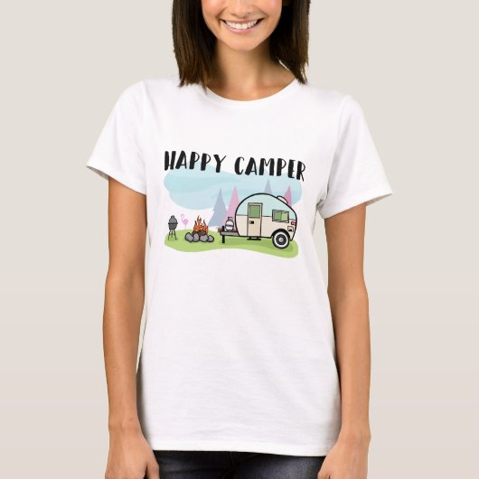 Happy Camper Camping T Shirt voor vrouwen (Voorkant)