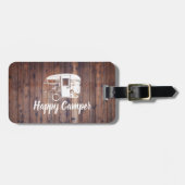 Happy Camper Camping Trailer Rustic Wood Bagagelabel (Voorkant horizontaal)