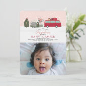 Happy Camper Christmas Pink 1st Birthday Foto Kaart (Staand voorkant)