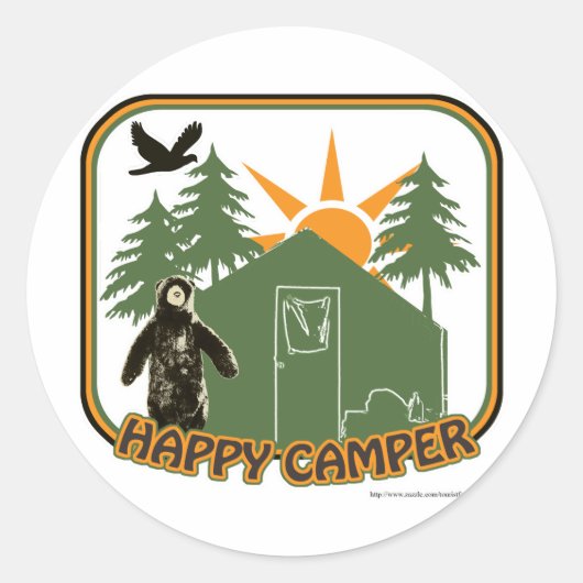 Happy Camper Classic Ronde Sticker (Voorkant)