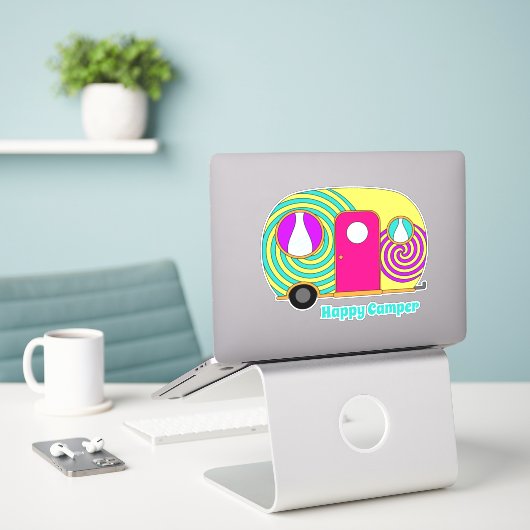 Happy camper colorful rv camper trailer sticker (Laptop op bureau)