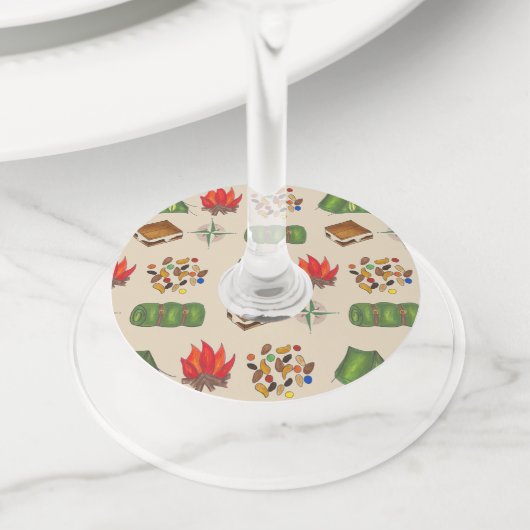 Happy Camper Compass Camp Tent Fire S'mores Wijnglaslabel (Dichtbij)