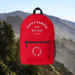 Happy Camper Crest Camping Crew Retro Rood Bedrukte Rugzak