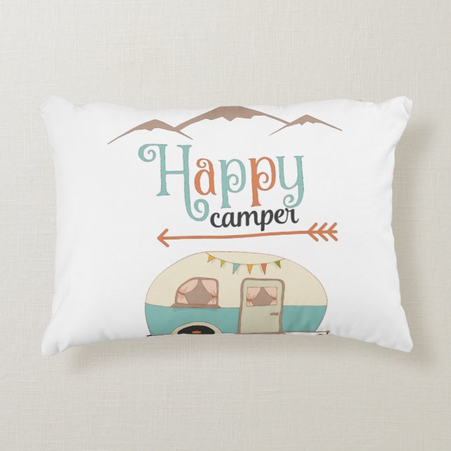 HAPPY CAMPER Cute Retro RV Accent Kussen (Voorkant)