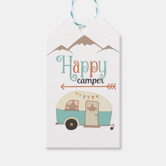 HAPPY CAMPER Cute Retro RV Cadeaulabel (Voorkant)