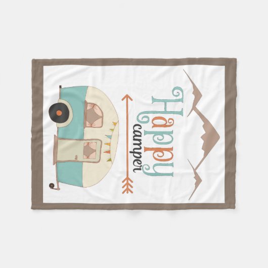 HAPPY CAMPER Cute Retro RV Fleece Deken (Voorkant (Horizontaal))