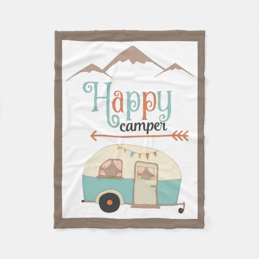 HAPPY CAMPER Cute Retro RV Fleece Deken (Voorkant)