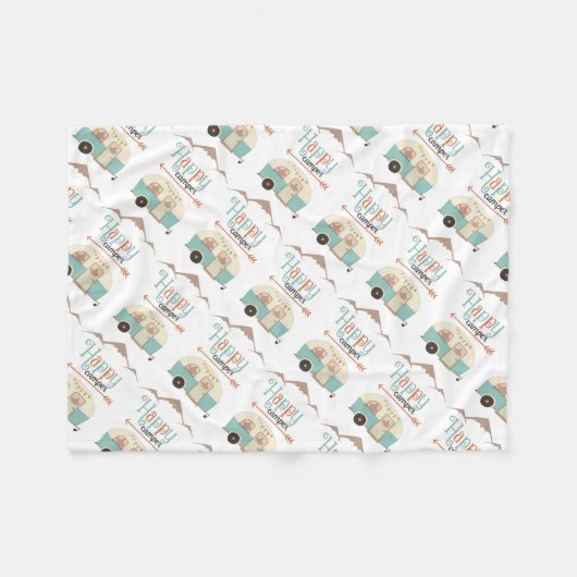 HAPPY CAMPER Cute Retro RV Fleece Deken (Voorkant (Horizontaal))