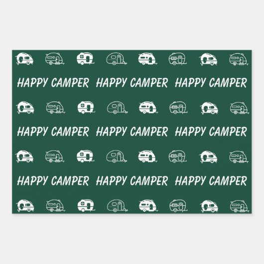 Happy Camper Cute Retro RV in Blue, Red en Green Inpakpapier Vel (Voorkant 3)