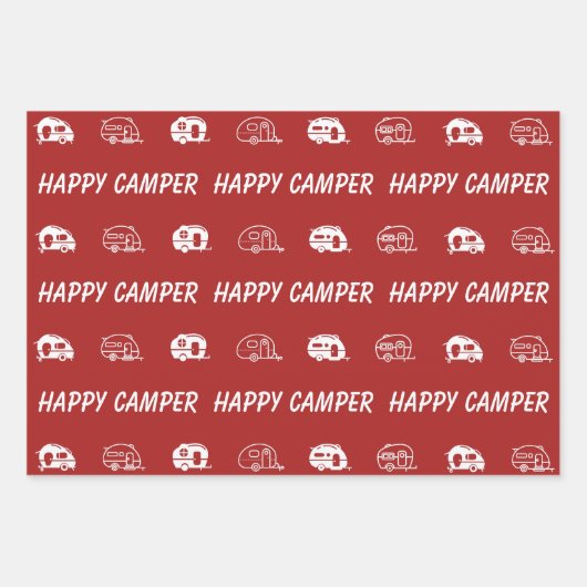 Happy Camper Cute Retro RV in Blue, Red en Green Inpakpapier Vel (Voorkant 2)