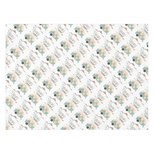 HAPPY CAMPER Cute Retro RV Tafelkleed (Voorkant (Horizontaal))