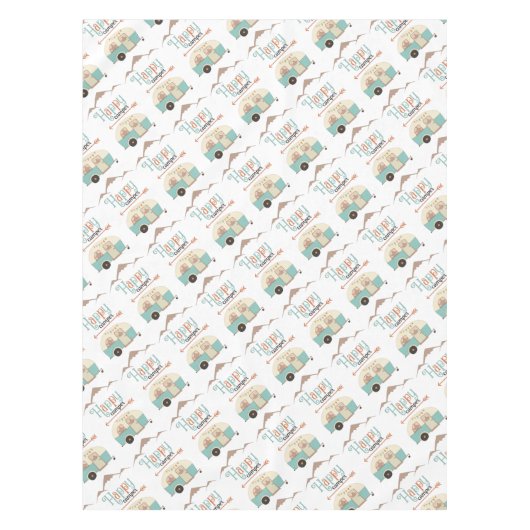 HAPPY CAMPER Cute Retro RV Tafelkleed (Voorkant)