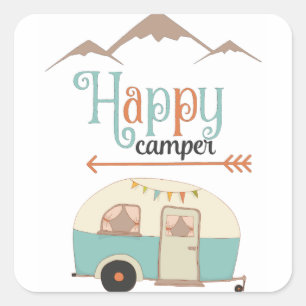 HAPPY CAMPER Cute Retro RV Vierkante Sticker